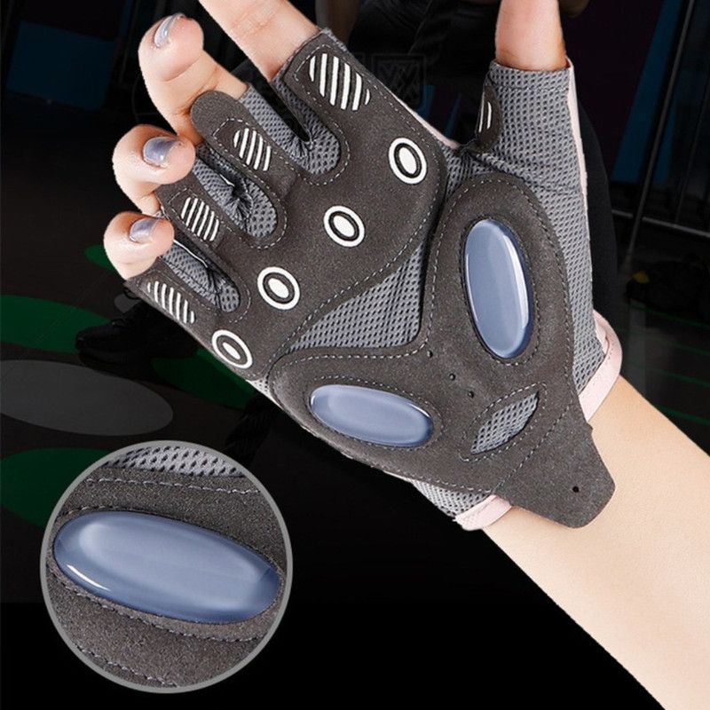 Gray - Size L - Women's Ice Silk Half-Finger Fitness Gloves, Silicone Shock-Absorbing, Anti-Slip, Breathable Sports Gloves