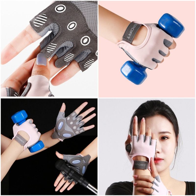 Gray - Size L - Women's Ice Silk Half-Finger Fitness Gloves, Silicone Shock-Absorbing, Anti-Slip, Breathable Sports Gloves