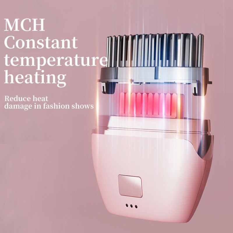 Mini Wireless Negative Ion Hair Straightener Brush, Rechargeable Portable Constant-Temperature Hair Styling Comb for Travel—Pink