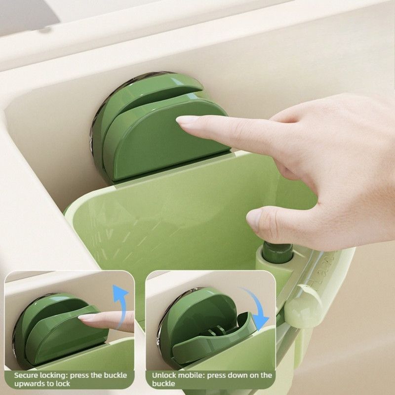Suction Triangle Sink Drain Basket, Press-On Lid Kitchen Food Residue Filter, Detachable Sink Storage Rack—Green