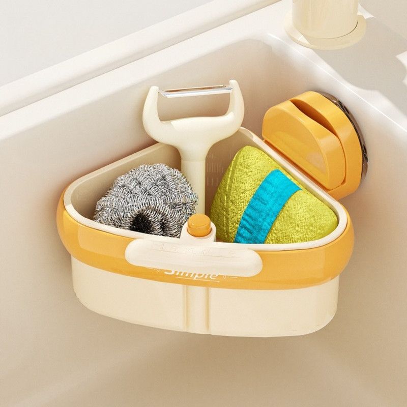 Suction Triangle Sink Drain Basket, Press-On Lid Kitchen Food Residue Filter, Detachable Sink Storage Rack—Green
