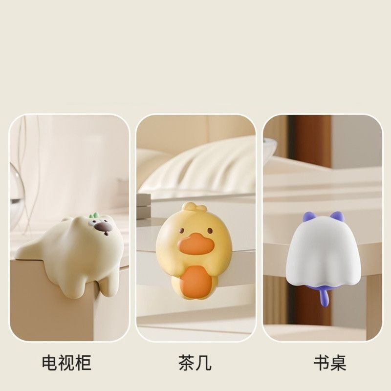 4-Pack Cartoon Animal Corner Guards, Safety Table Edge Protectors, Self-Adhesive PVC Anti-Collision Corner Pads—Beige
