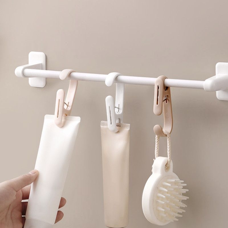 10-Pack Multi-Functional Hook Clips, Stackable Long-Tail Clips for Closets, for Kitchen and Bathroom—Brown