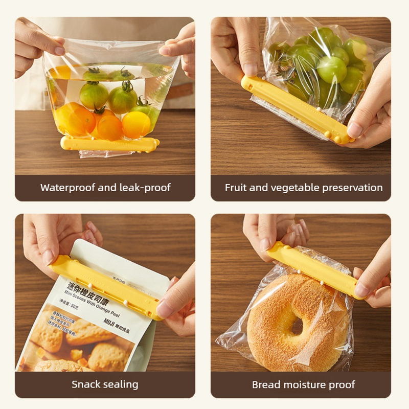 Cat Magnetic Storage Box Food Sealing Clips, Date Mark Snack Bag Sealer Clips—Brown