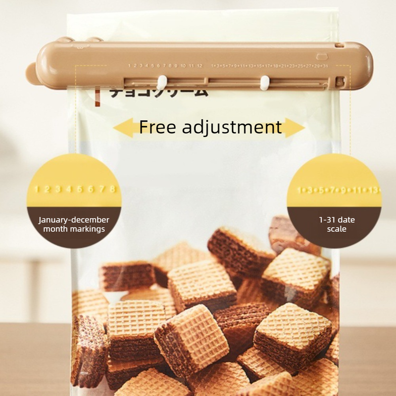 Cat Magnetic Storage Box Food Sealing Clips, Date Mark Snack Bag Sealer Clips—Brown
