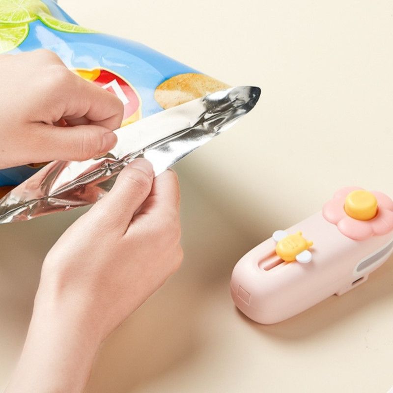 Flower Mini Magnetic Sealer, Handheld Rechargeable 2-in-1 Bag Sealing & Cutter Machine for Snack Packaging—Blue