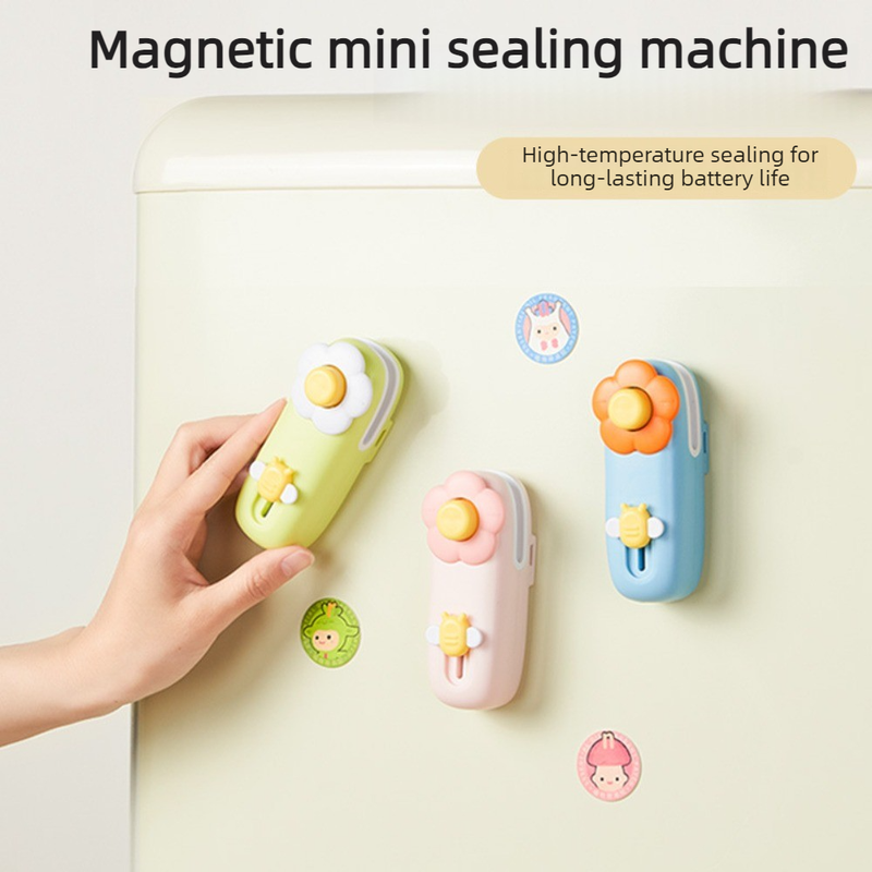 Flower Mini Magnetic Sealer, Handheld Rechargeable 2-in-1 Bag Sealing & Cutter Machine for Snack Packaging—Green