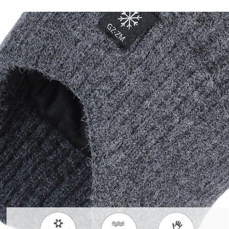 Men's Fleece-Lined Ear Protection Knit Beanie, Warm Thick Winter Hat for Dad or Grandpa—Black