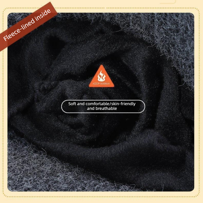 Men's Fleece-Lined Ear Protection Knit Beanie, Warm Thick Winter Hat for Dad or Grandpa - Navy Blue