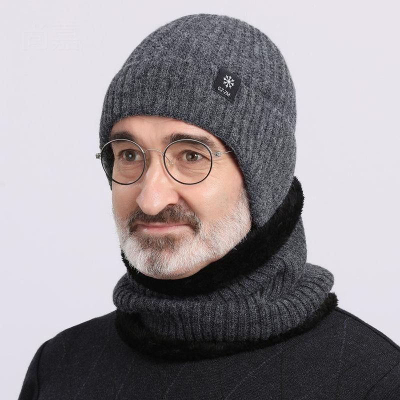 Men's Fleece-Lined Ear Protection Knit Beanie, Warm Thick Winter Hat for Dad or Grandpa—Gray