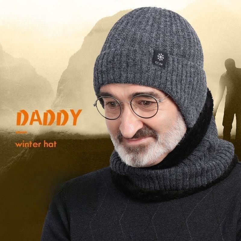2-Pack - Men's Fleece-Lined Ear Protection Knit Beanie, Warm Thick Winter Hat for Dad or Grandpa - Gray