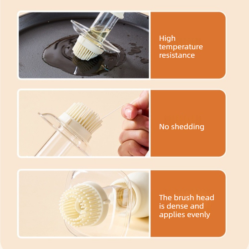 Integrated Oil Storage Silicone Oil Brush Bottle, Food-Grade Heat-Resistant Oil Dispensing Brush for Baking, BBQ—White