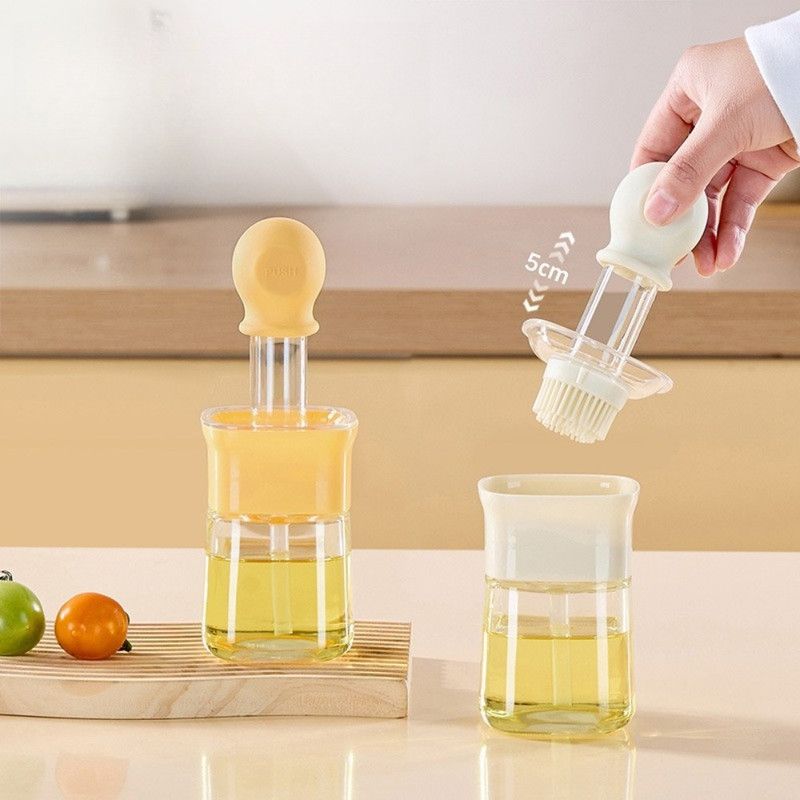 Integrated Oil Storage Silicone Oil Brush Bottle, Food-Grade Heat-Resistant Oil Dispensing Brush for Baking, BBQ—White