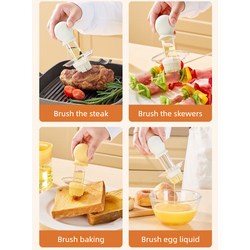 Integrated Oil Storage Silicone Oil Brush Bottle, Food-Grade Heat-Resistant Oil Dispensing Brush for Baking, BBQ—Yellow