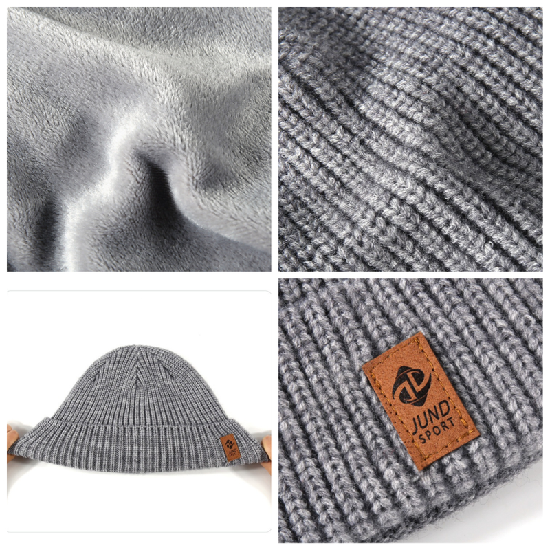 Double Fleece-Lined Vertical Stripe Knit Beanie, Unisex Thick Warm Winter Outdoor Cold-Proof Wool Hat - Red