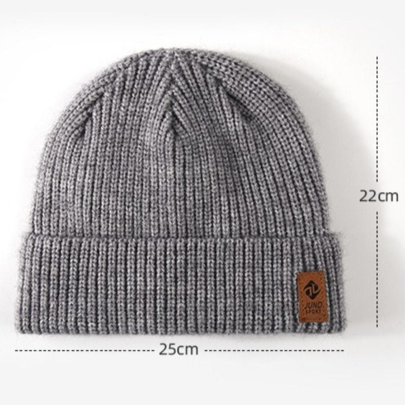 Double Fleece-Lined Vertical Stripe Knit Beanie, Unisex Thick Warm Winter Outdoor Cold-Proof Wool Hat - Dark Gray