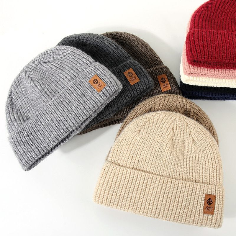Double Fleece-Lined Vertical Stripe Knit Beanie, Unisex Thick Warm Winter Outdoor Cold-Proof Wool Hat - White