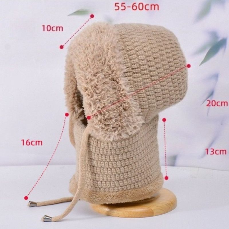 Fleece Ear Protection Integrated Knit Hat, Women's Windproof Balaclava Hat with Face Mask & Neck Warmer - Khaki