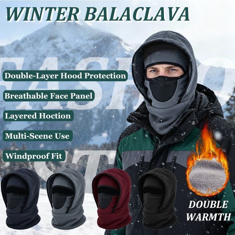 Fleece-Lined Winter Balaclava, Windproof and Breathable Face & Neck Warmer for Cycling and Outdoor Sports - Gray