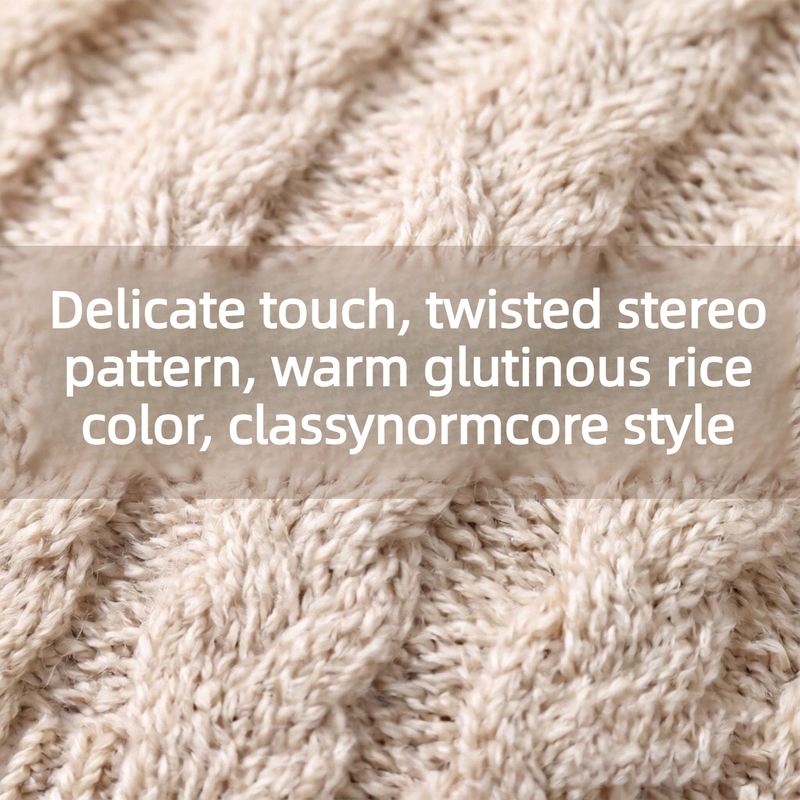 Vintage Cable-Knit Fleece-Lined Beanie & Touchscreen Gloves Set, Women’s Warm Winter Knit Hat 2-Piece Set—Light Gray