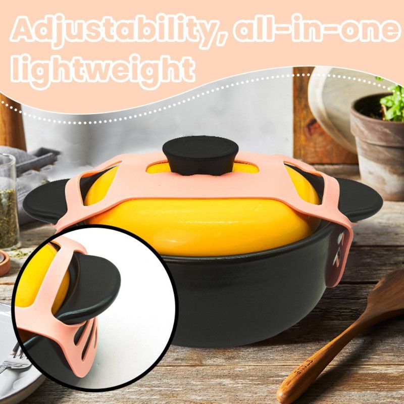 Silicone Pot Lid Fastening Strap, Portable Anti-Spill Lid Holder Strap for Casseroles and Stew Pots—Pink