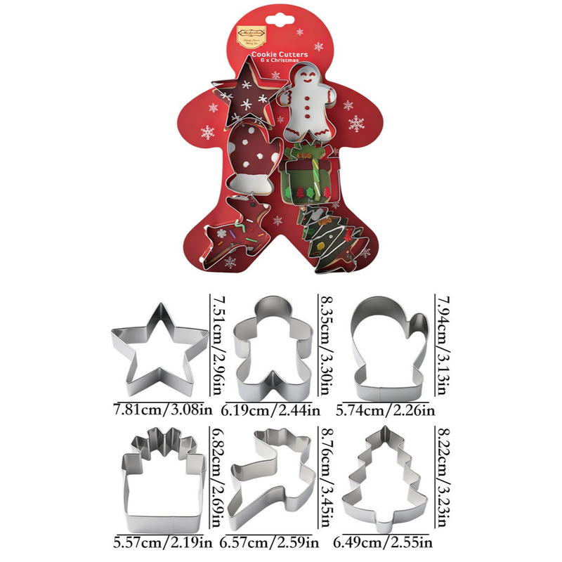 Stainless Steel Christmas Cookie Cutter 6-Piece Set, Holiday DIY Baking Molds for Cookies & Fondant—Gingerbread Man