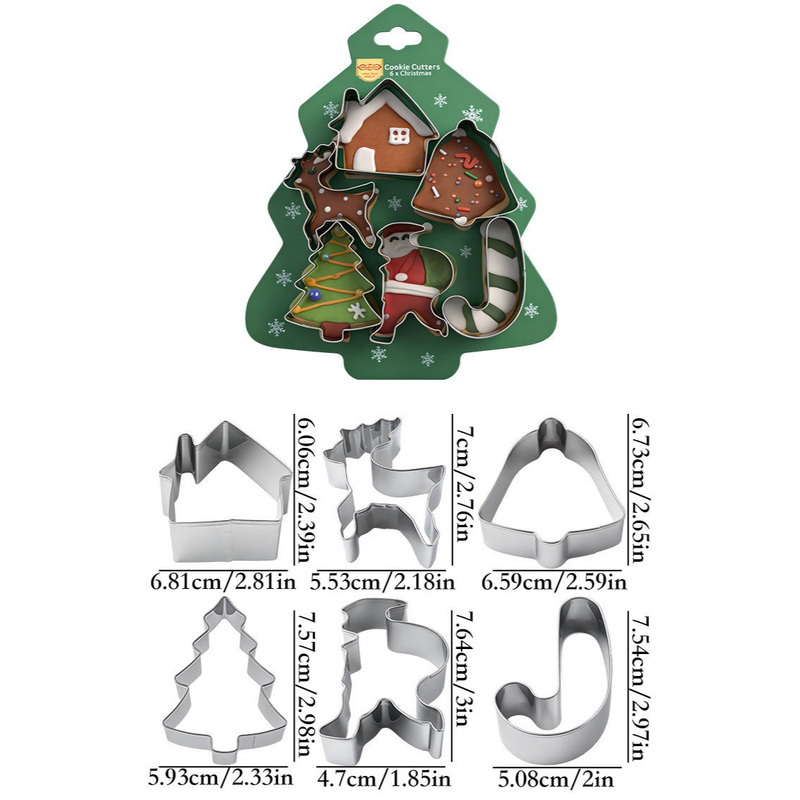 Stainless Steel Christmas Cookie Cutter 6-Piece Set, Holiday DIY Baking Molds for Cookies & Fondant—Christmas Tree