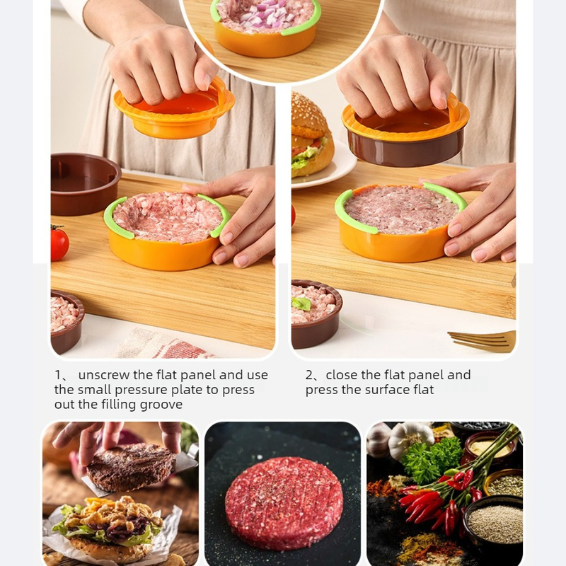 Detachable Hamburger Patty Press Mold, Homemade Beef Burger Maker DIY Kitchen Tool—Black