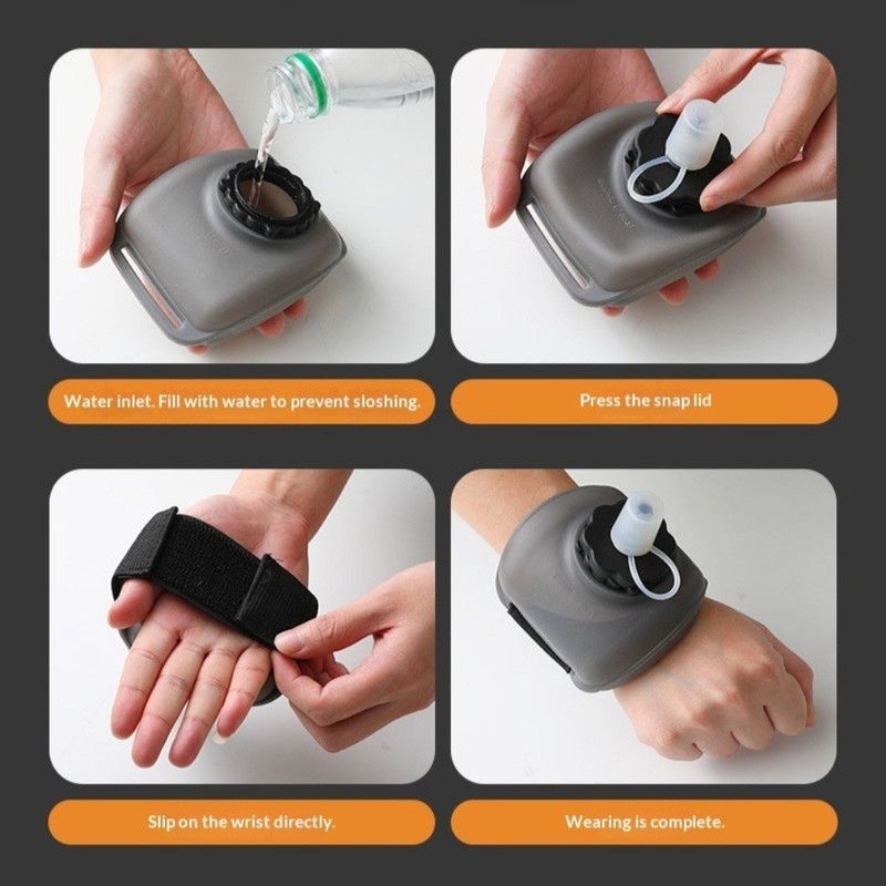 Silicone Wrist-Worn Sports Water Bottle, 200ml Portable Soft Water Cup for Cycling, Running, and Hiking—Black