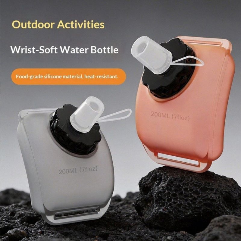Silicone Wrist-Worn Sports Water Bottle, 200ml Portable Soft Water Cup for Cycling, Running, and Hiking—Pink