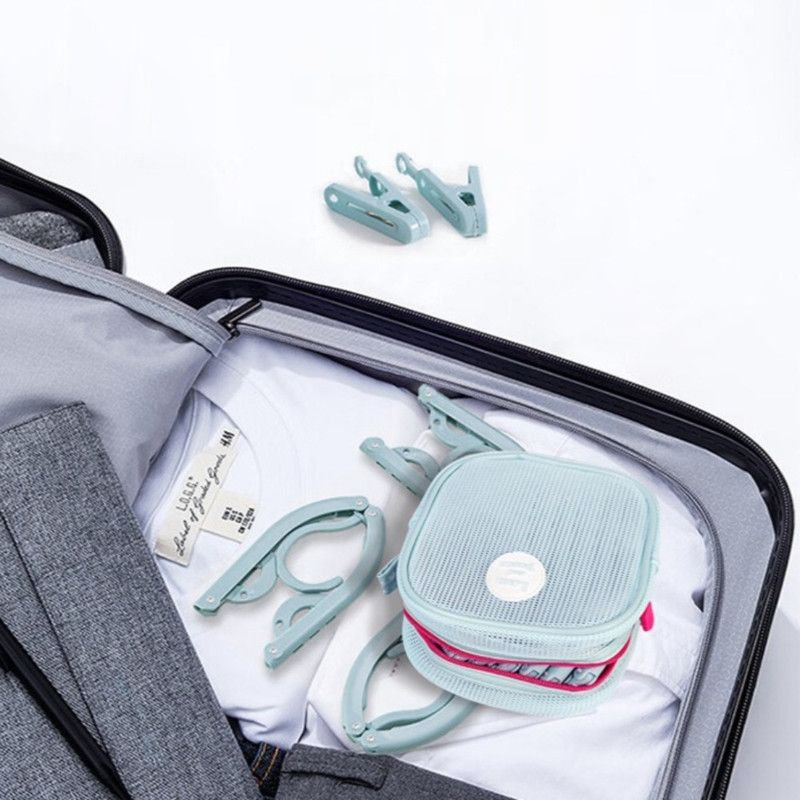Portable Foldable Travel Clothes Hanger Set, Clothes Rack With Storage Bag For Business Trips and Home Use—Blue