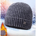 Men's Fleece-Lined Thick-Knit Beanie, Warm Winter Stretch Cold-Proof Skull Cap for Outdoor Cycling—Gray