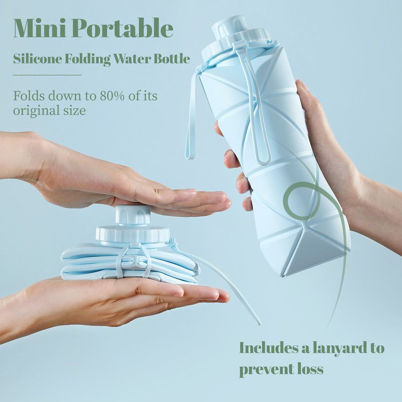 Collapsible Silicone Water Bottle 800ml Folding Travel Camping Hiking Cup Blue