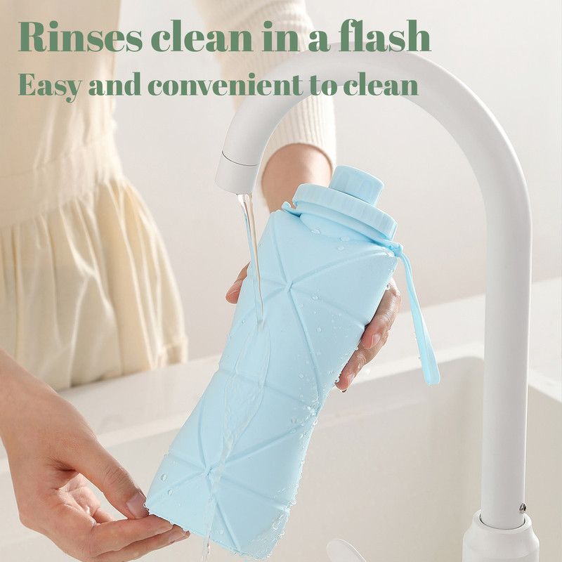 Collapsible Silicone Water Bottle 800ml Folding Travel Camping Hiking Cup Blue