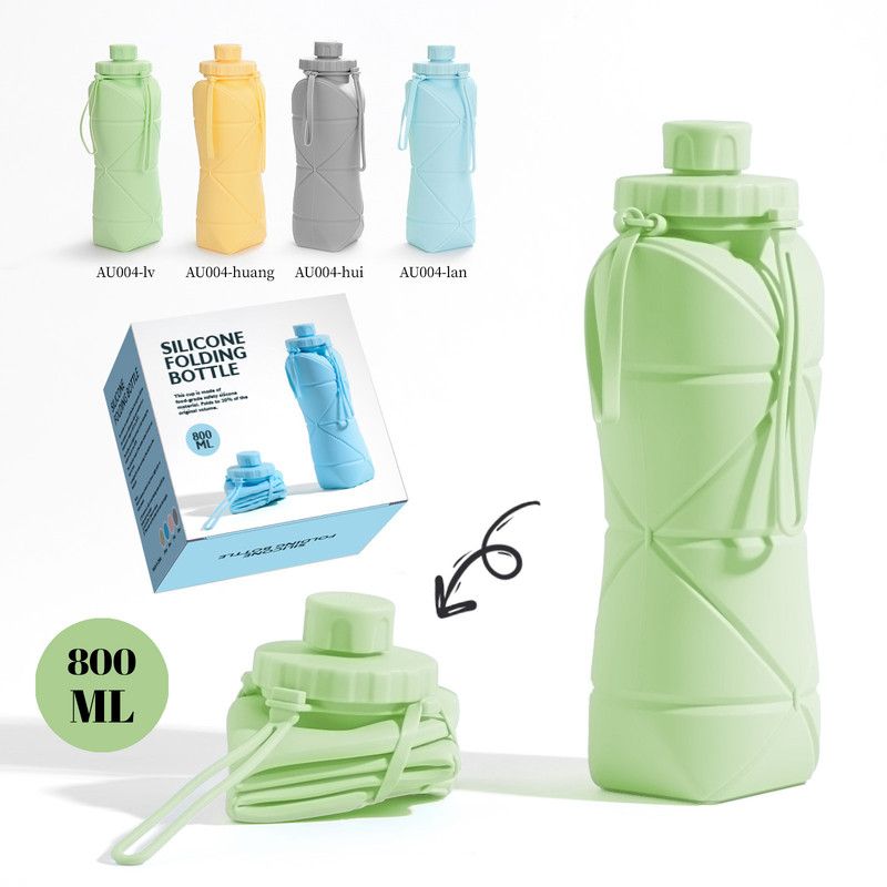 Collapsible Silicone Water Bottle 800ml Folding Travel Camping Hiking Cup Green