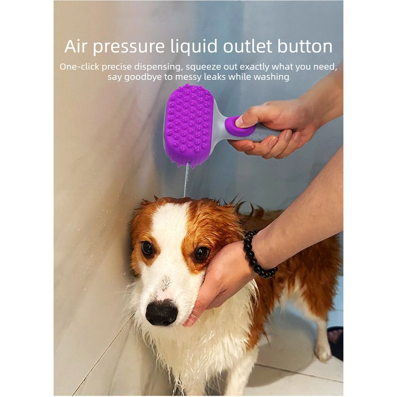 Pet Bath Brush Massage Shampoo Dispensing Grooming Brush for Dog Cat Hair Cleaning-purple