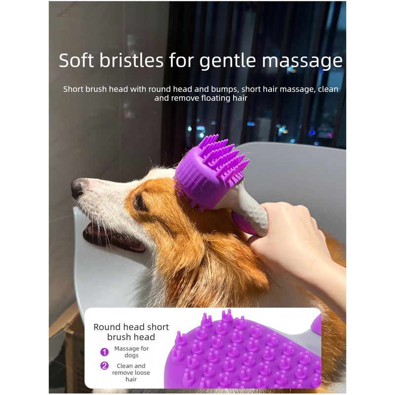 Pet Bath Brush Massage Shampoo Dispensing Grooming Brush for Dog Cat Hair Cleaning-purple