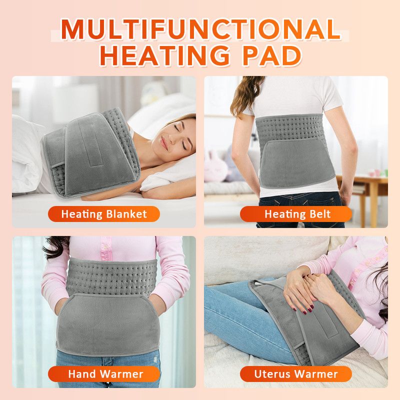 Electric Heating Waist Belt with Hand Warmer Pocket, 10 Heat Levels & 4 Timer Auto Off, Soft Plush Thermal Heating Pad for Back Abdomen Shoulder-Pink