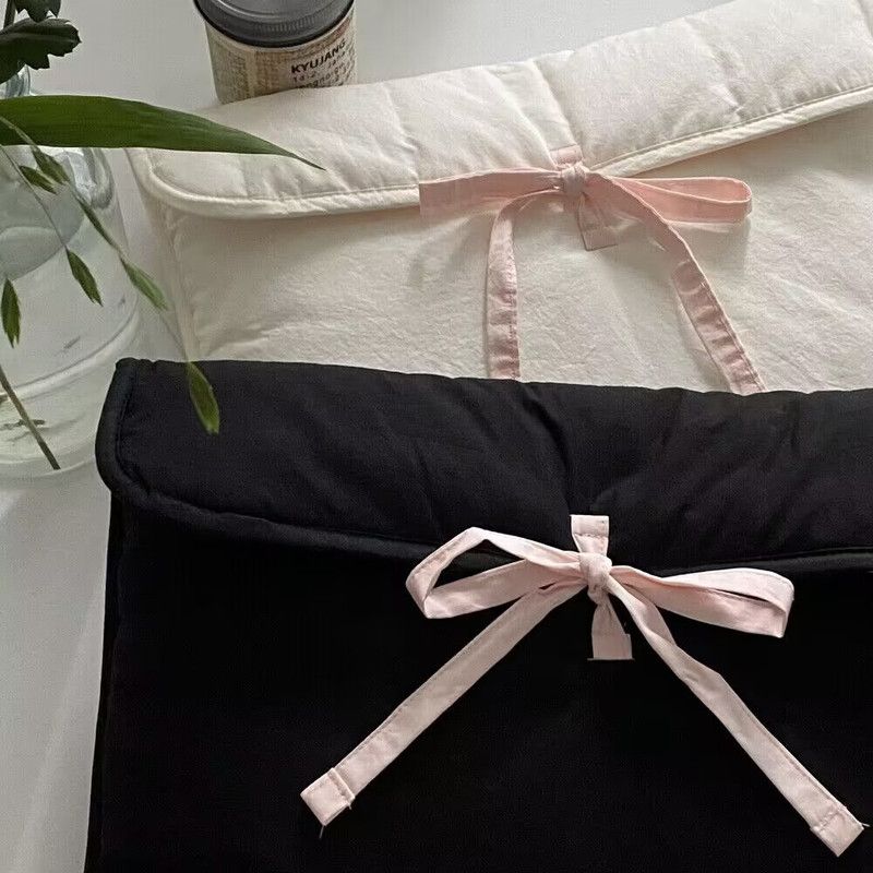 1PC Ballet Pink Bow Quilted Laptop & Tablet Sleeve – Fits 13–14 inch – White