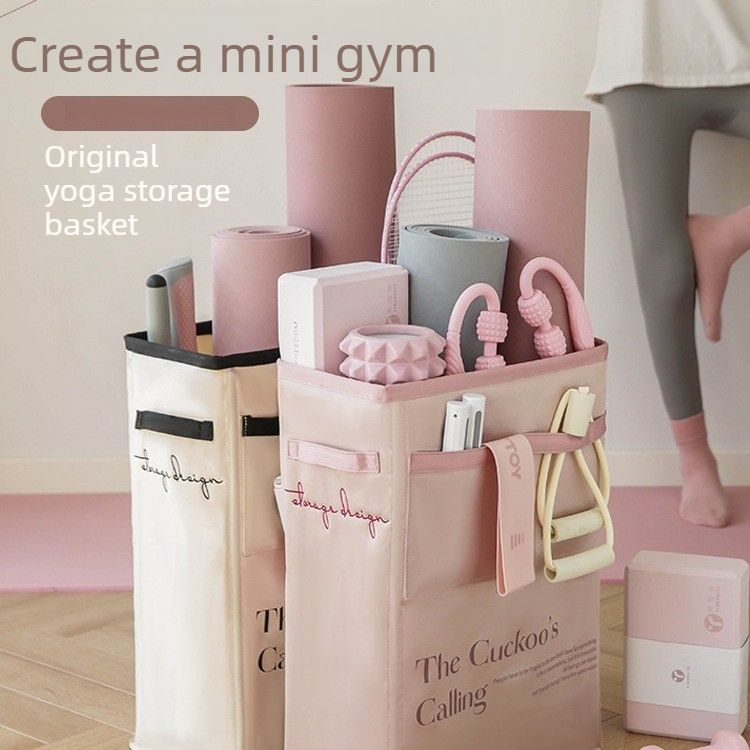 Yoga Mat Storage Basket – Fitness Equipment & Sports Gear Organizer – Cream Yellow