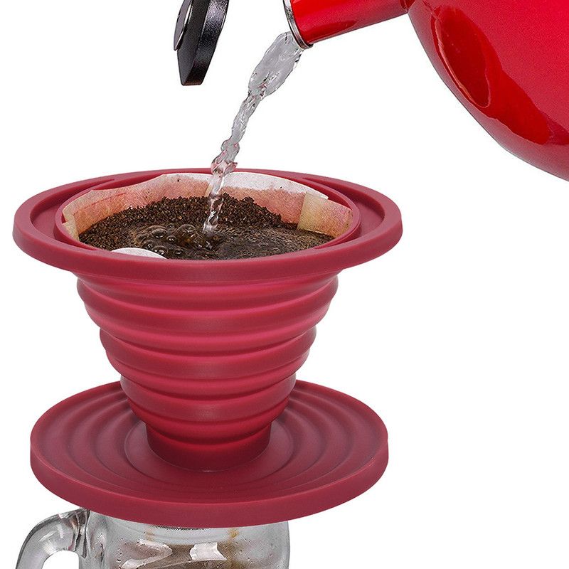 Food-Grade Silicone Foldable Coffee Dripper – Portable Outdoor Pour-Over Filter – Red