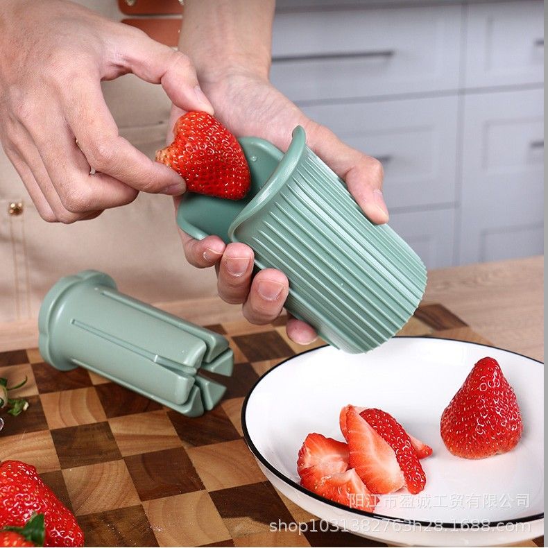 Multi Fruit Vegetable Slicer Cutter, 6 Even Portion Cucumber Strawberry Divider, Handheld Kitchen Fruit Cutting Tool-Green