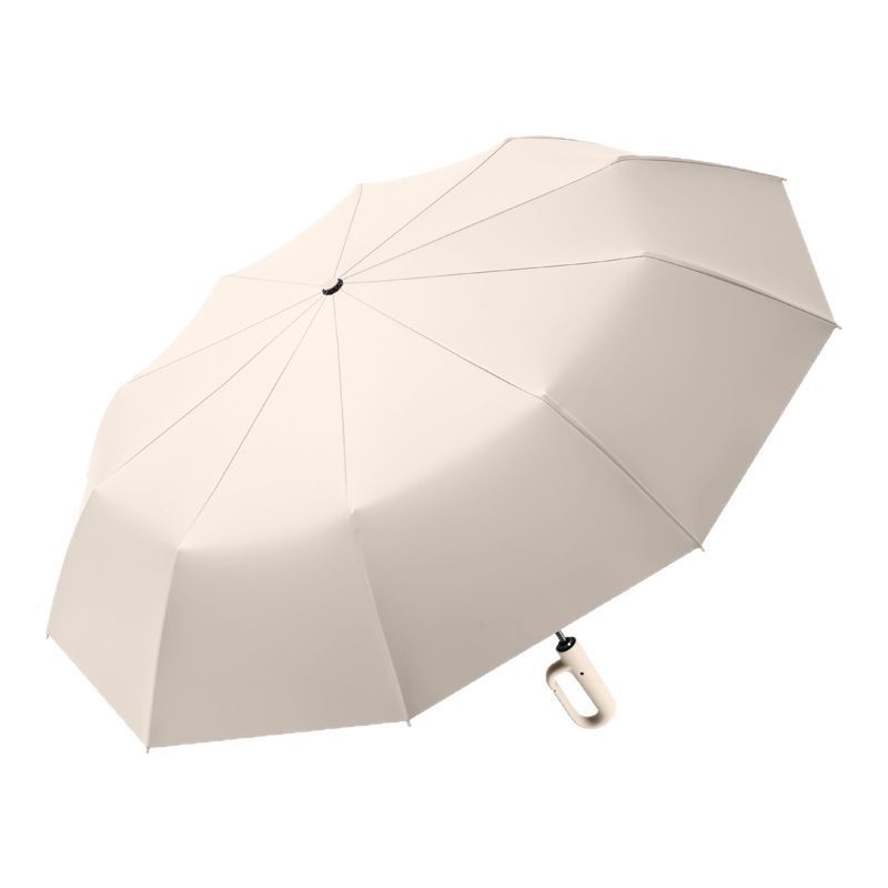 Automatic Open Close Folding Umbrella 105cm Large Canopy Windproof Double Ribs Travel Rain Umbrella-Beige