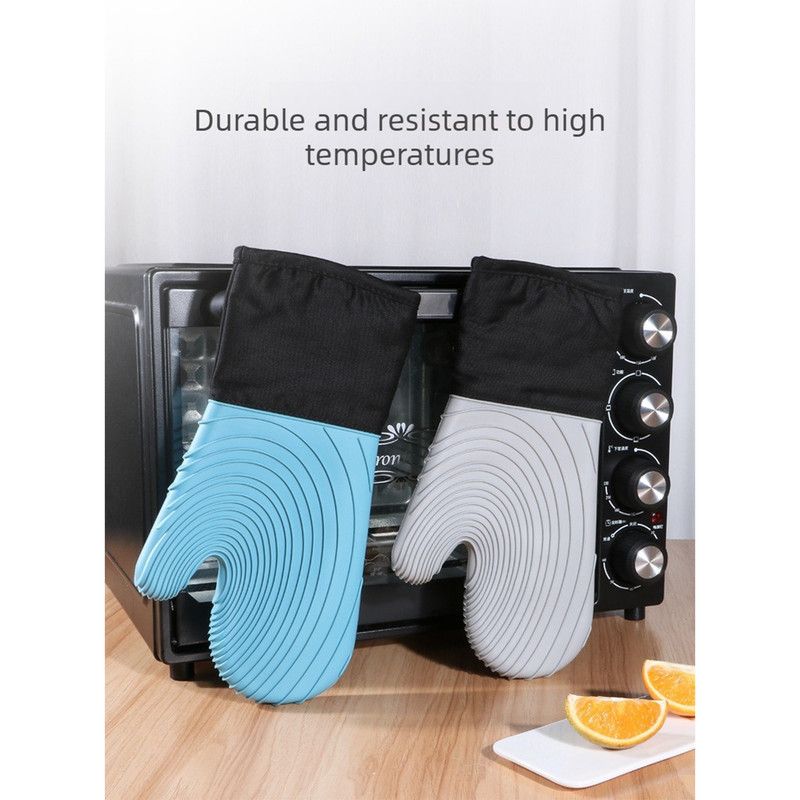 Heat Resistant Silicone Oven Mitts Non Slip Double Layer Cooking Baking Gloves For Kitchen BBQ-Red