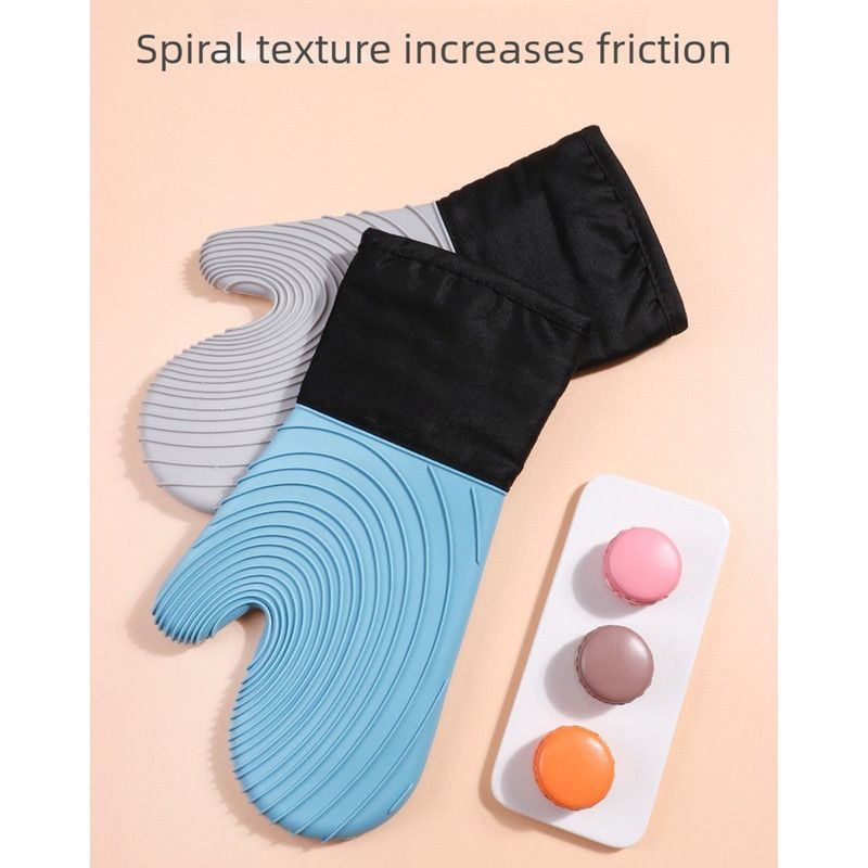 Heat Resistant Silicone Oven Mitts Non Slip Double Layer Cooking Baking Gloves For Kitchen BBQ-Black