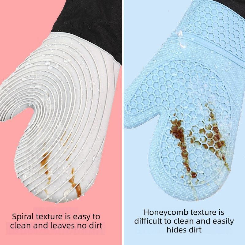 Heat Resistant Silicone Oven Mitts Non Slip Double Layer Cooking Baking Gloves For Kitchen BBQ-Gray