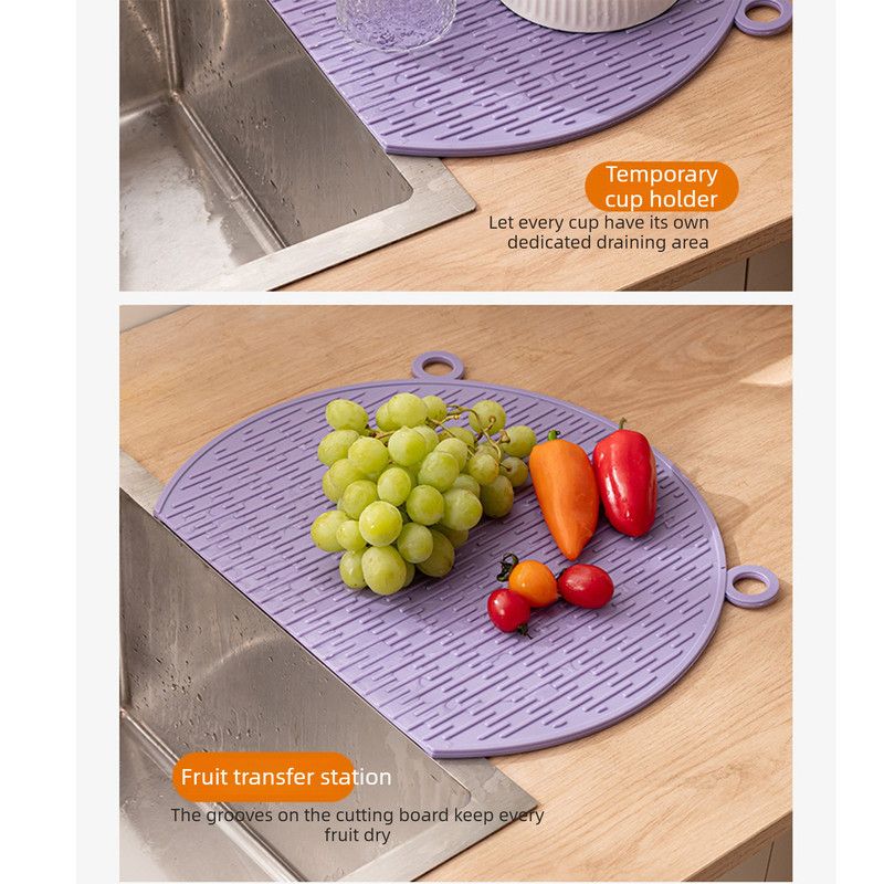 D Shape Double Sided Antibacterial Cutting Board Non Slip Kitchen Chopping Board with Draining Back-purple