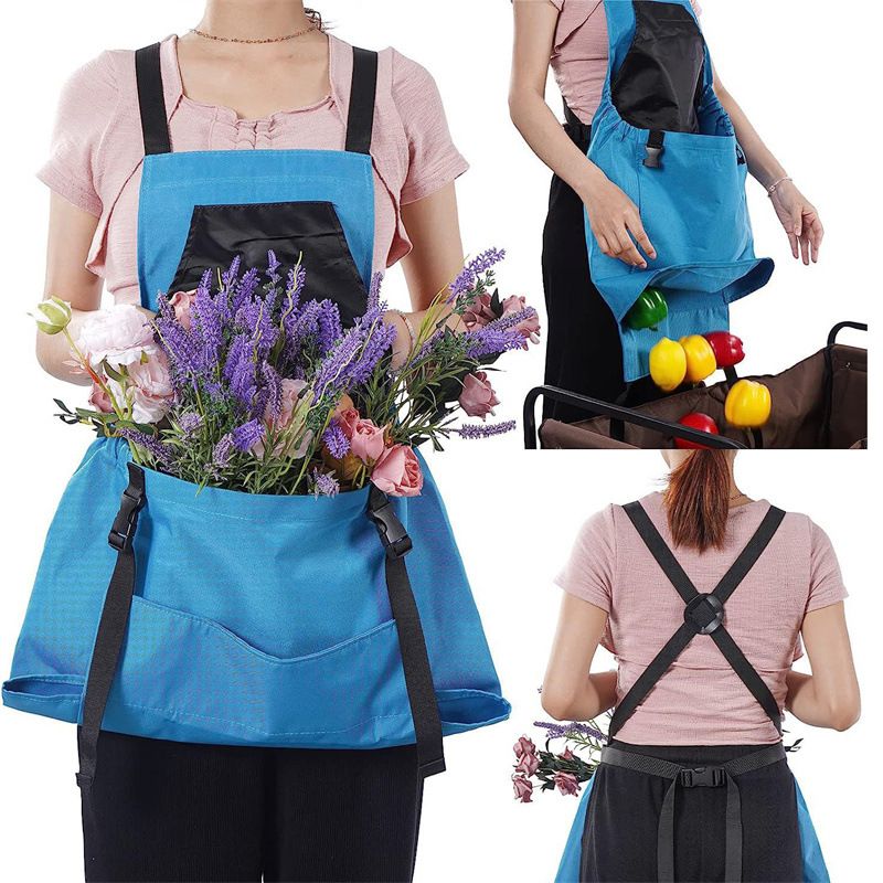 Garden Harvest Apron with Large Detachable Harvest Pouch, Adjustable Shoulder Strap Fruit Vegetable Picking Waist Apron, Multi Use Gardening Gathering Apron for Backyard Farmer-pink