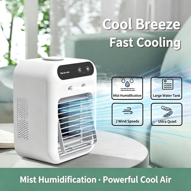 Portable Desk Air Cooler Fan, 2-Speed Mist Humidifier, 500ml Water Tank, USB Rechargeable, Quiet Personal Evaporative Cooler for Home Office Bedroom