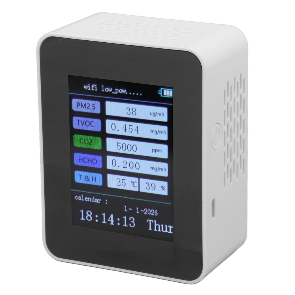 Indoor Air Quality Monitor for TUYA WiFi Smart PM2.5 Formaldehyde Testing 7 in 1 Calendar Time Function Air Quality Detector White WIFI Version VOC